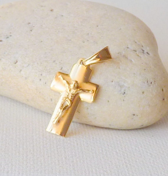Vintage 14kt Gold Cross Religious Pendant 14k Cross Gem