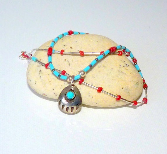 Sterling Silver Liquid Silver Bear Claw Turquoise… - image 3
