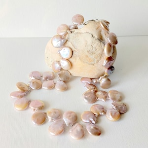 Sterling Silver Peacock Coin Pearl Beads 18&quot; Necklace Vintage LIGHT Purple Pearl 925 Necklace Jewelry Sterling Pearls 925 Beaded Necklace