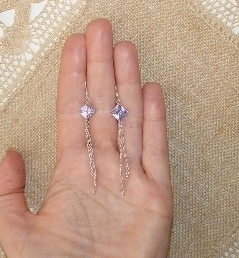 Sterling Silver Zircon Earrings 925 Pierced Sterling Cubic Zircon Earrings Dangle Earrings 925 Dangle Crystal 925 Silver Purple Zircon