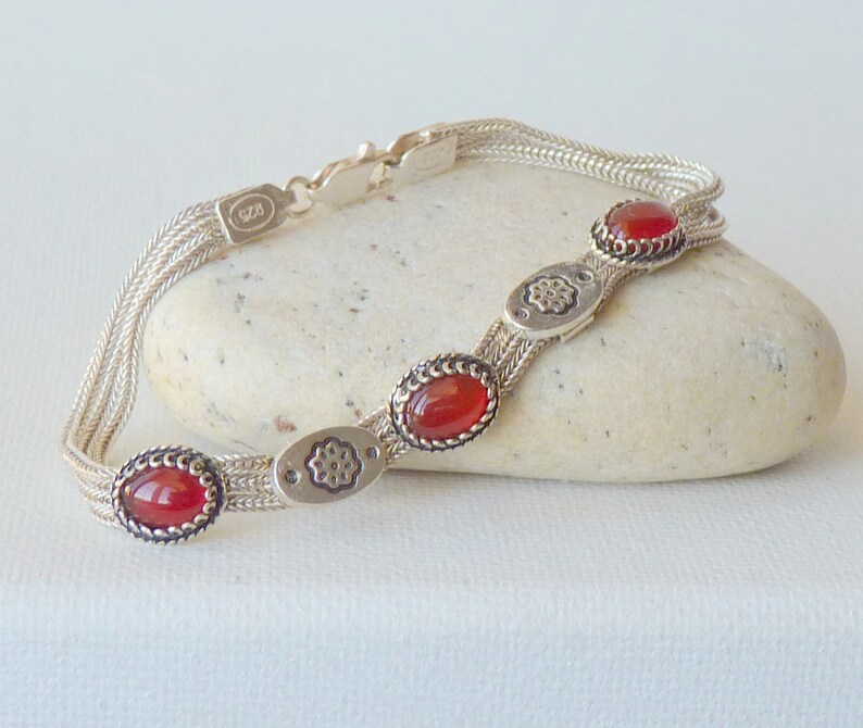 Retro Carnelian Jewelry 925 Sterling Silver 7 14 925 Carnelian Bracelet 12.95g Carnelian Chain Bracelet Carnelian Cabochon Bracelet