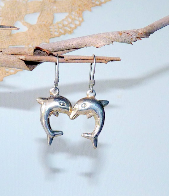 Sterling Cubic Dangle 925 Earrings Puffy Dolphins 