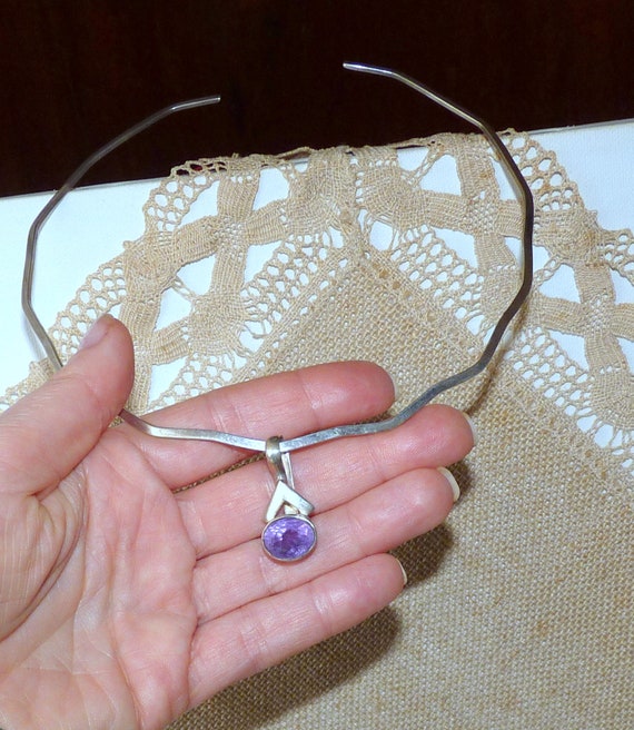 Sterling Silver Amethyst Chocker Necklace 925 Con… - image 4