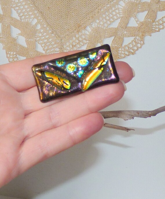 Sterling Silver Dichroic Glass Pin/Brooch/ Pendan… - image 2