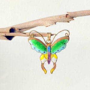 Sterling Silver Butterfly Pendant 925 Cloisonne Pendant, Butterfly 925 Cloisonne Jewelry, 925 Butterfly Jewelry, Gold Cloisonné Pendant