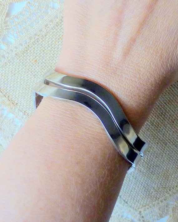Two Part Sterling Silver Bracelet, Wave Bracelets… - image 5