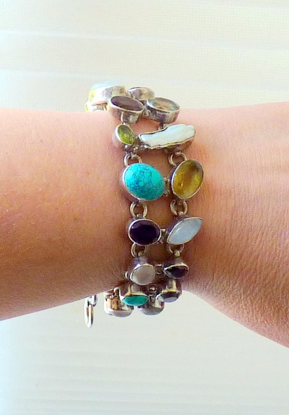 Sterling Silver Multi Stone Bracelet Solid 925 Br… - image 6