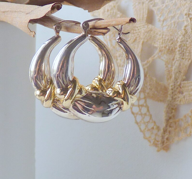 Sterling Silver Hoop Earrings 925 Gold Washed Sterling Pierced Hoop 925 Sterling Silver Hoop Jewelry Puffed Silver Gold Hoops 925 Earrings