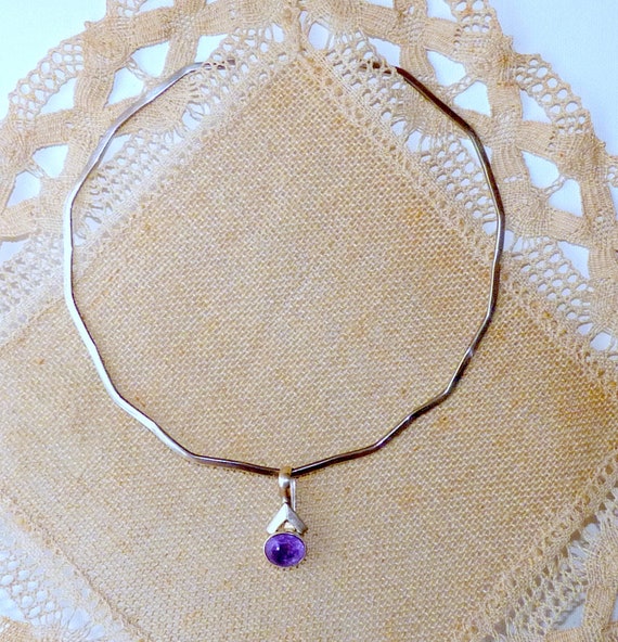 Sterling Silver Amethyst Chocker Necklace 925 Con… - image 1