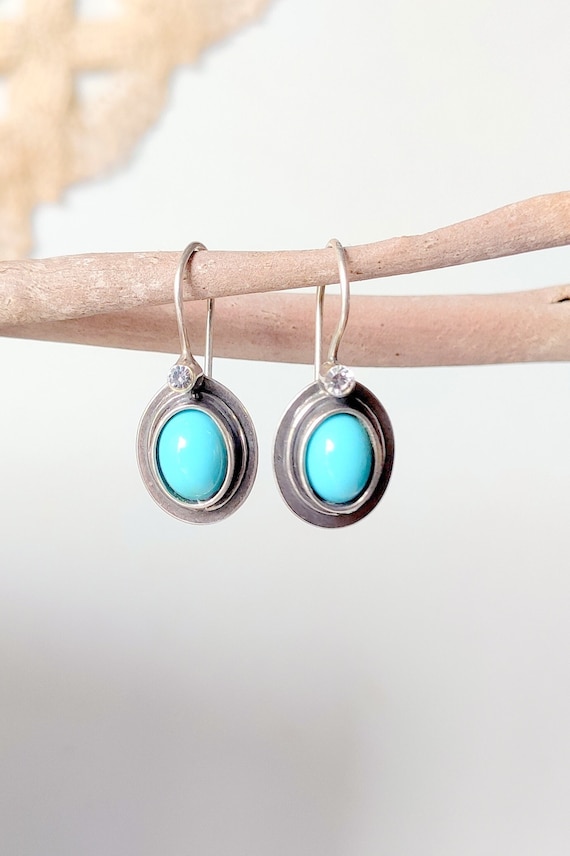 Sterling Silver Blue Turquoise Earrings 925 Vintag