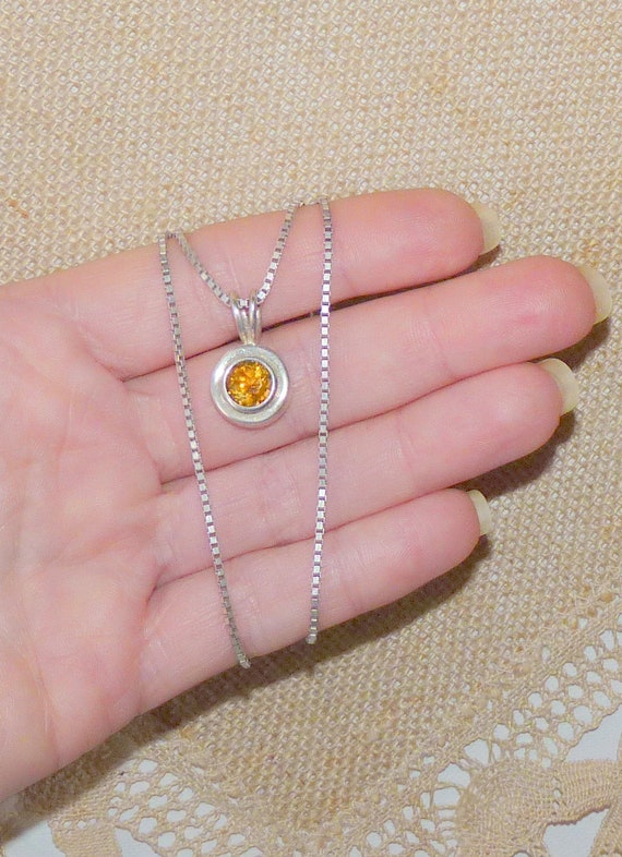 Synthetic Citrine Sterling Silver 16" Chain Neckl… - image 3