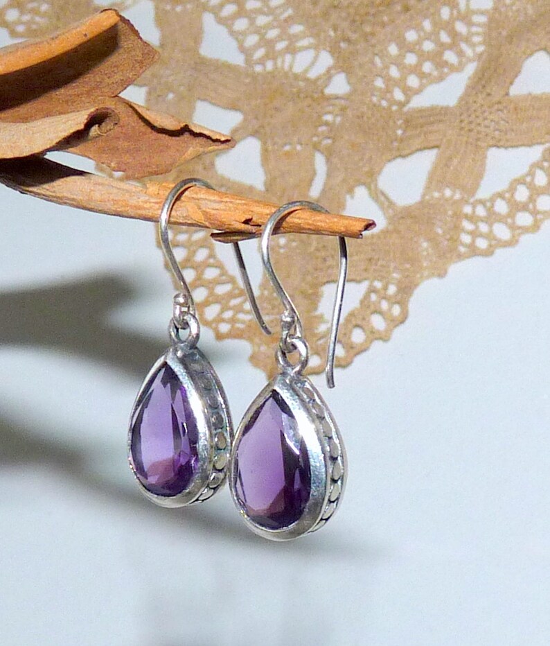 Pierced Amethyst Jewelry Pierced Vintage 925 Amethyst Faux Amethyst Sterling Silver Earrings 925 Purple Tear Dangle Geometric 925 Earrings