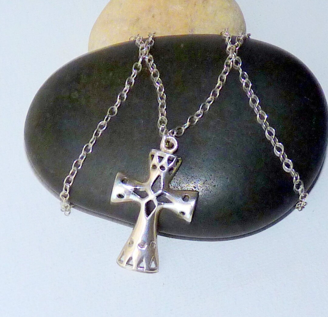 Vintage Sterling Silver Filigree Cross Pendant 16+2" Chain Necklace 925 ...