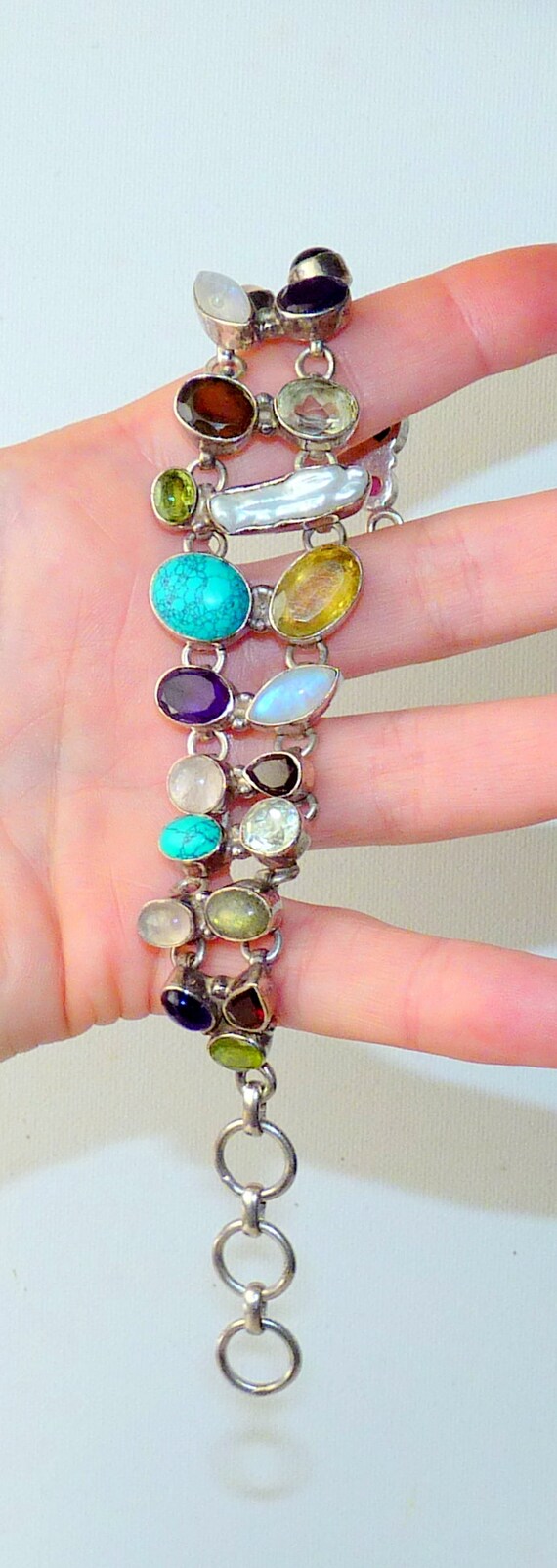 Sterling Silver Multi Stone Bracelet Solid 925 Br… - image 9
