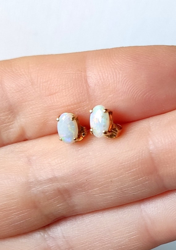 14 K Opal Stud Earrings Minimalist Pierced 14 Kt … - image 4