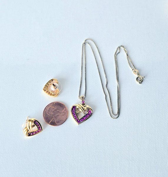 Ruby Gold 925 Sterling Silver Ruby Heart 18"Neckl… - image 4