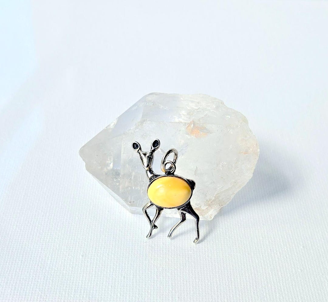 Vintage Yellow Amber Roe Pendant Sterling Silver Chain Necklace, 925 ...