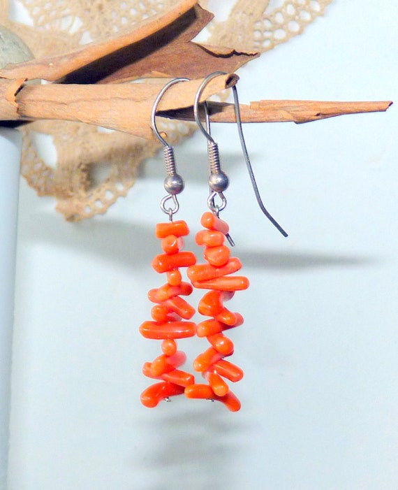 Coral Dangle Earrings 925 Vintage  Southwestern P… - image 3