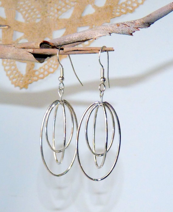 Sterling Silver Hoop Earrings 925 Hoop Dangle Geo… - image 1