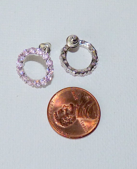 Vintage Sterling Silver Pink Crystal Earrings 925… - image 3