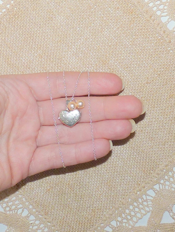 Small Sterling Silver Heart Locket 16" Necklace M… - image 2