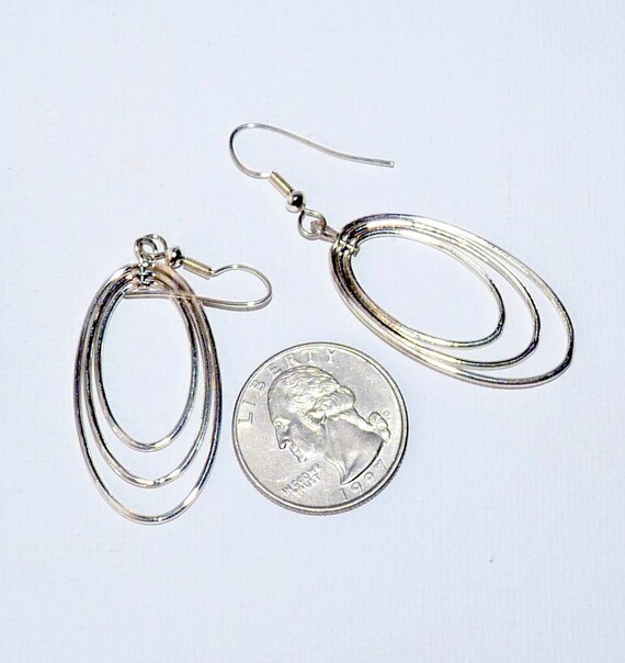 Sterling Silver Hoop Earrings 925 Hoop Dangle Geo… - image 3