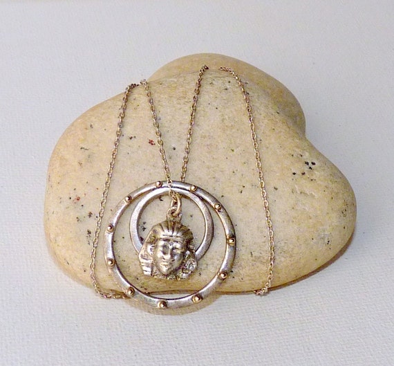 Sterling Silver Egyptian Pendant 16"+2" Necklace Egyptian Pharaon Head 925 Jewelry, Ethnic Sterling Goddess Jewelry 925 Silver Egyptian