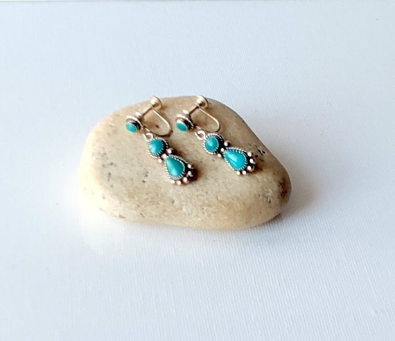 Sterling Silver Turquoise Earrings Navajo Native … - image 1