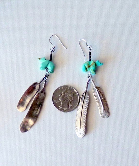 Southwestern Turquoise Bear Earrings 925 Tribal S… - image 6