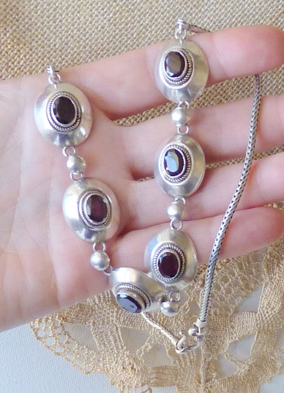 Sterling Silver Garnet Necklace Statement Garnet L