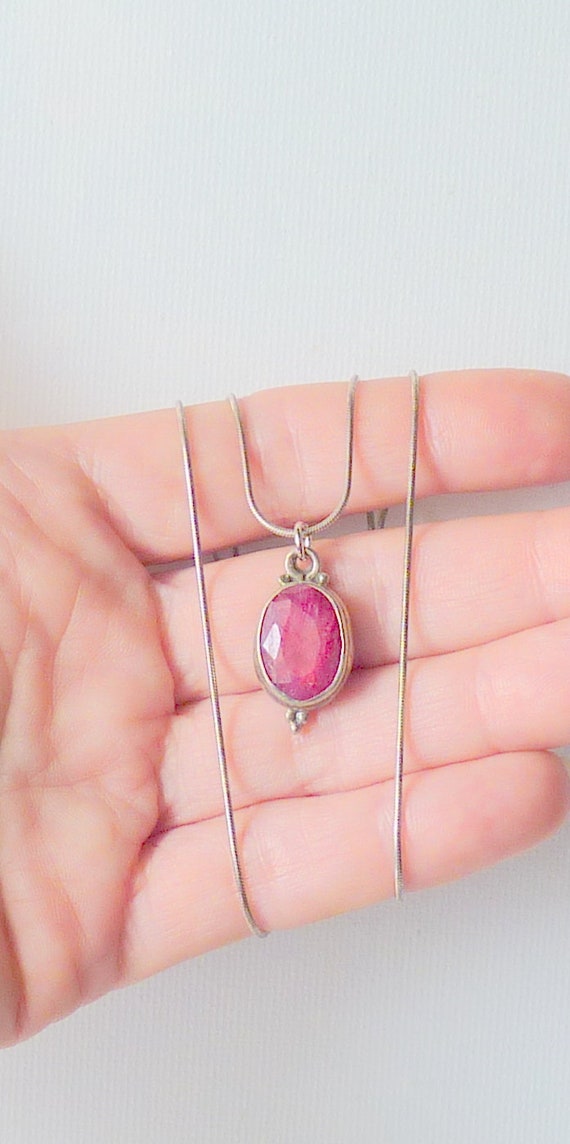 Ruby Sterling Silver Ruby 18" Necklace, Ruby Pend… - image 2