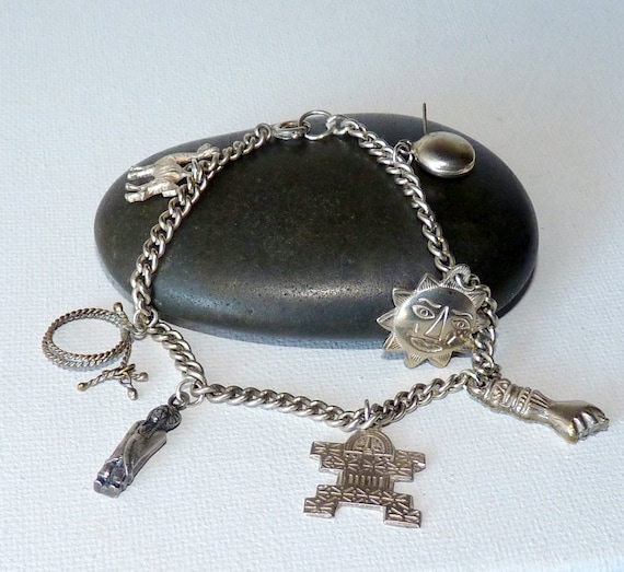 Vintage Sterling Silver Southwestern Bracelet 7 3/4 Silver 925 Charm Bracelet, Southwestern Sterling Jewelry Sterling 925 Jewelry