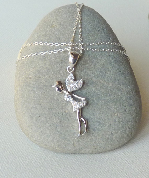 Sterling Silver Fairy Zircon Pendant 18" Chain Nec