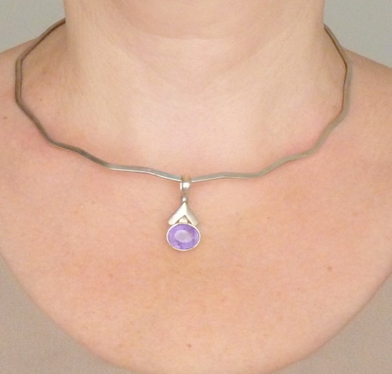 Sterling Silver Amethyst Chocker Necklace 925 Con… - image 5