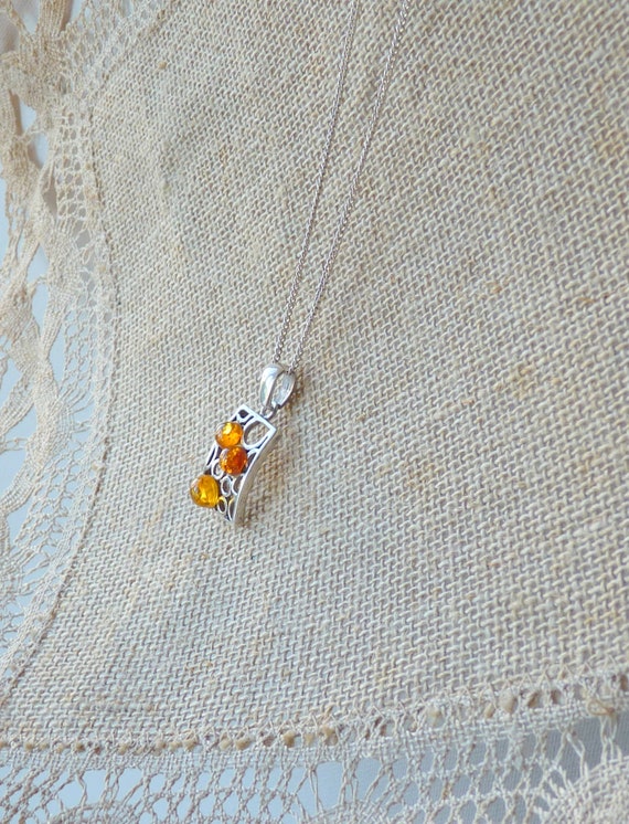 Vintage Gold Amber Pendant 19 3/4" Necklace Sterl… - image 5