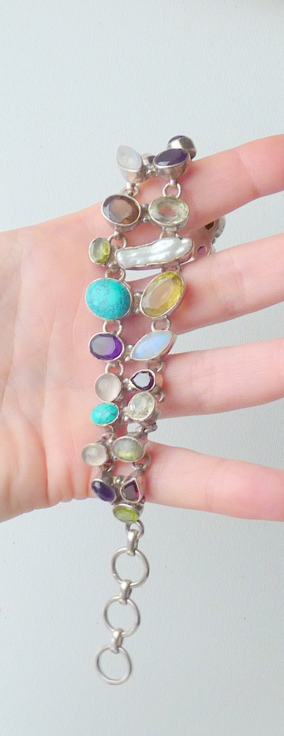 Sterling Silver Multi Stone Bracelet Solid 925 Br… - image 10