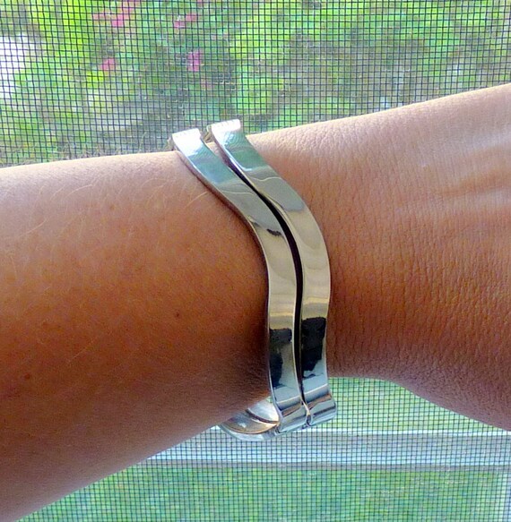 Two Part Sterling Silver Bracelet, Wave Bracelets… - image 7