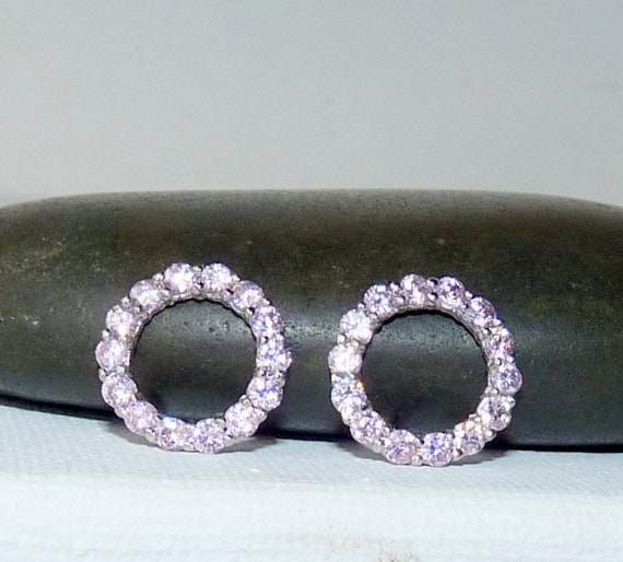 Vintage Sterling Silver Pink Crystal Earrings 925… - image 1