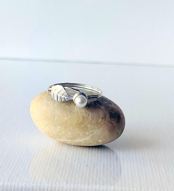 Sterling Silver Pearl Ring 925 Minimalist Stack Ri
