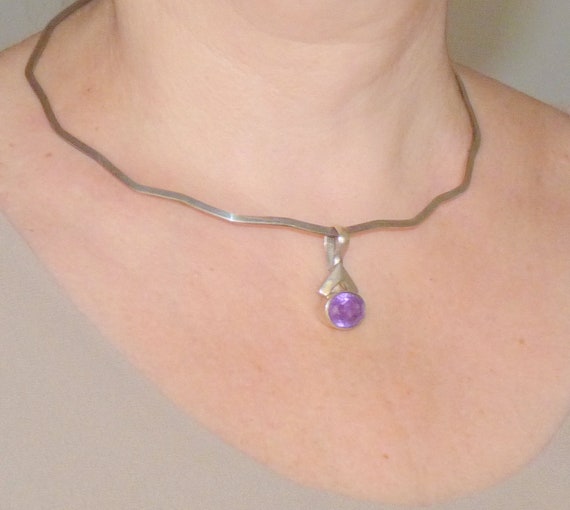 Sterling Silver Amethyst Chocker Necklace 925 Con… - image 2