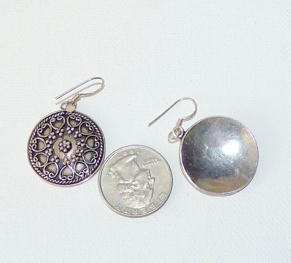 Sterling Silver Earrings 925 Convex Round Earring… - image 3