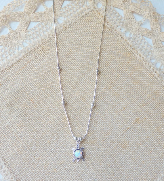 Liquid Silver Opal Turtle Necklace Vintage Sterli… - image 8