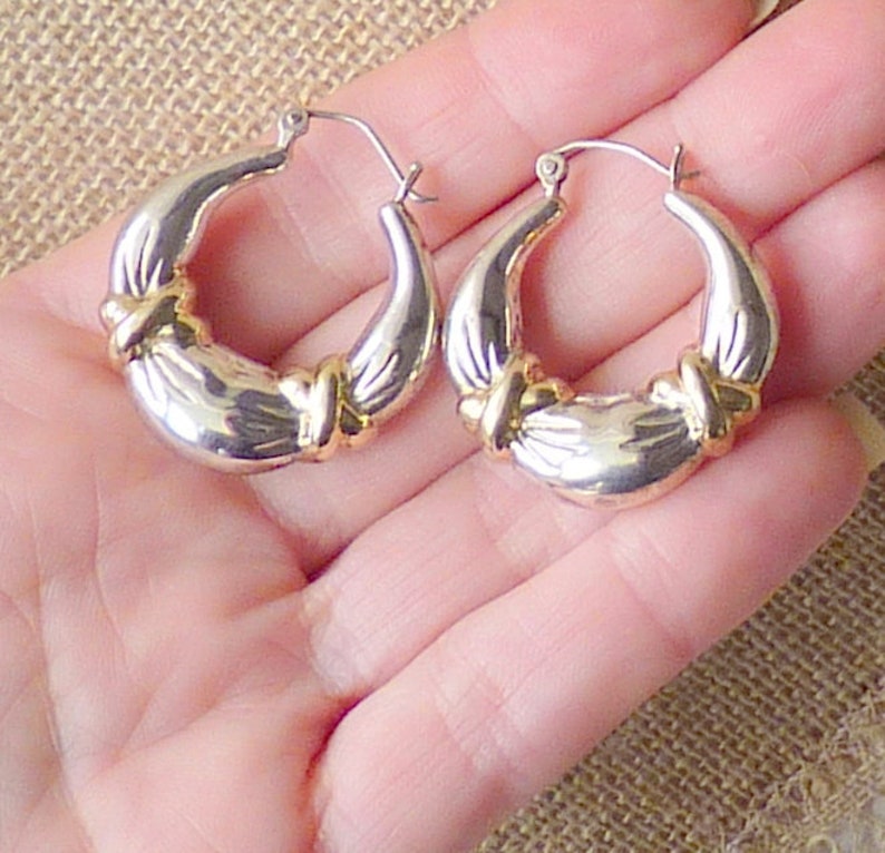 Sterling Silver Hoop Earrings 925 Gold Washed Sterling Pierced Hoop 925 Sterling Silver Hoop Jewelry Puffed Silver Gold Hoops 925 Earrings