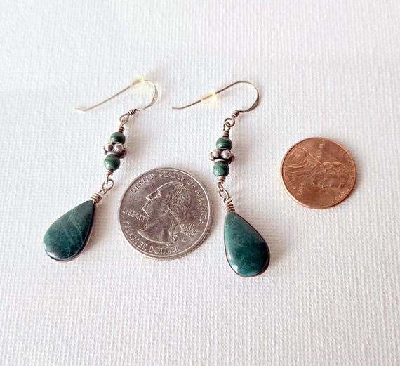 Malachite Sterling Silver Dangle Drop Earrings, V… - image 4