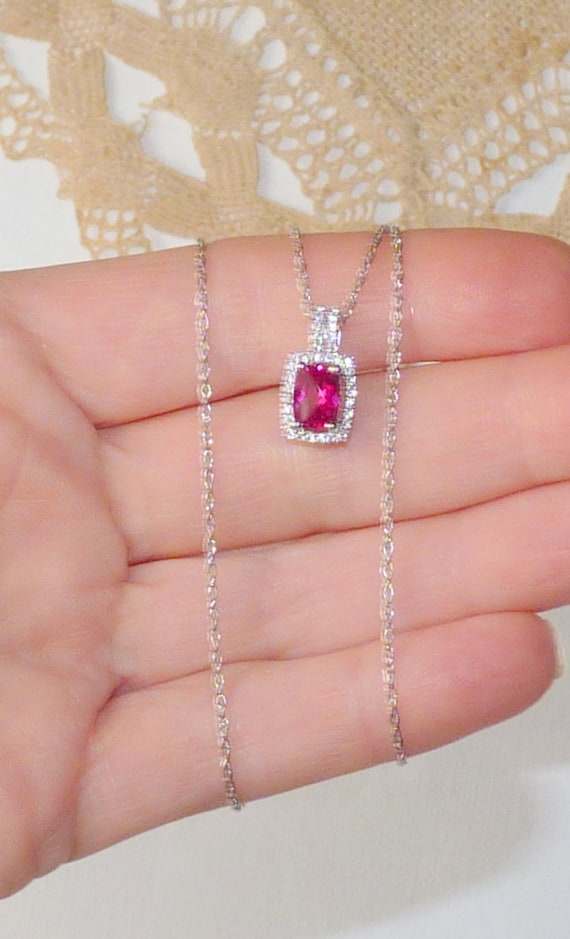 Ruby 925 Sterling Silver Ruby CZ 18" Necklace, Fa… - image 3