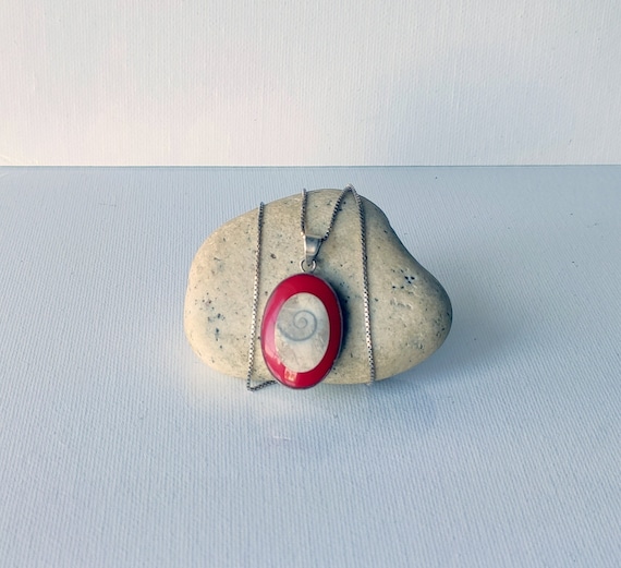 Sterling Silver Shiva Eye Necklace 21 3/4" Vintage Wisdom Eye Shiva Shell Jasper 925 Shiva Jewelry 925 Shell Eye Jewelry, 925 Shiva Jasper