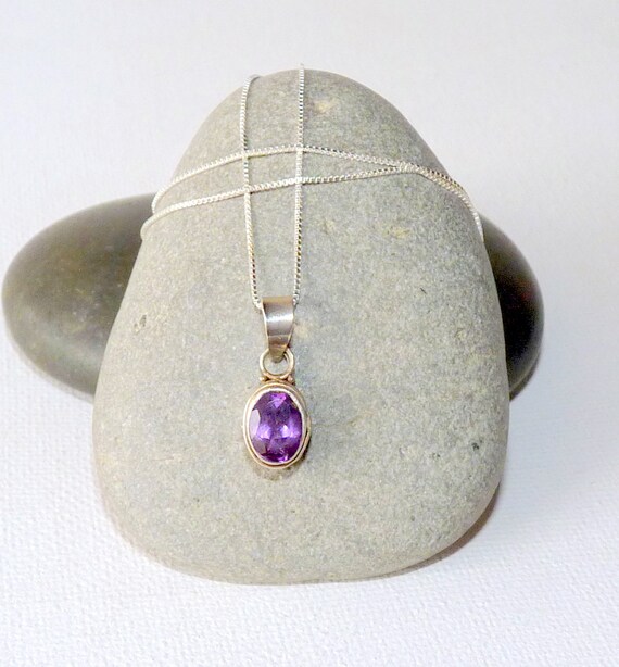925 Sterling Silver Purple Amethyst Color Round Oval Teardrop Necklace 18" Chain 925 Sterling Silver Purple Amethyst Color Round Oval Teardrop Necklace 18" Chain