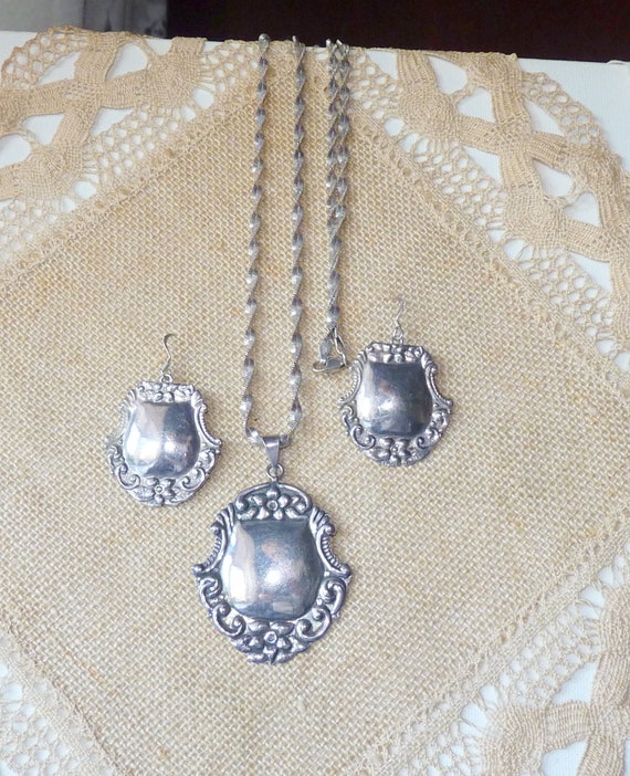 Antique Set Sterling Shield 24" Necklace Jewelry,… - image 10