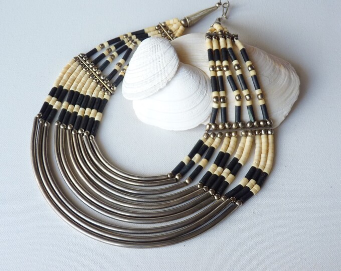 Vintage Tribal African Collar Necklace, Curved Steel Neck, Vintage