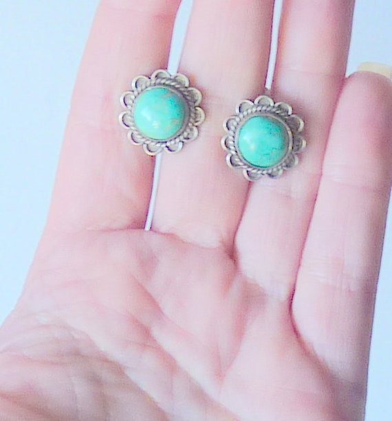 Southwestern SterlingTurquoise Earrings Screw Bac… - image 3